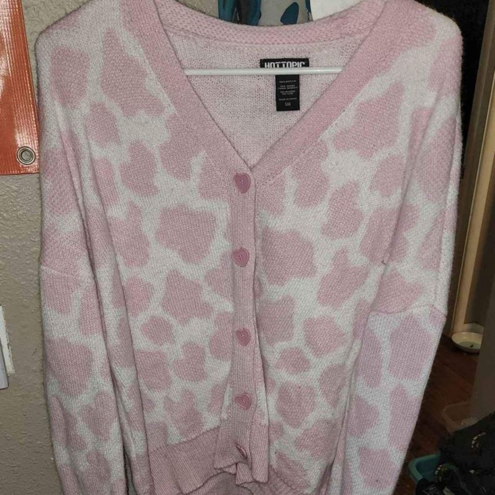 Pink cow print cardigan